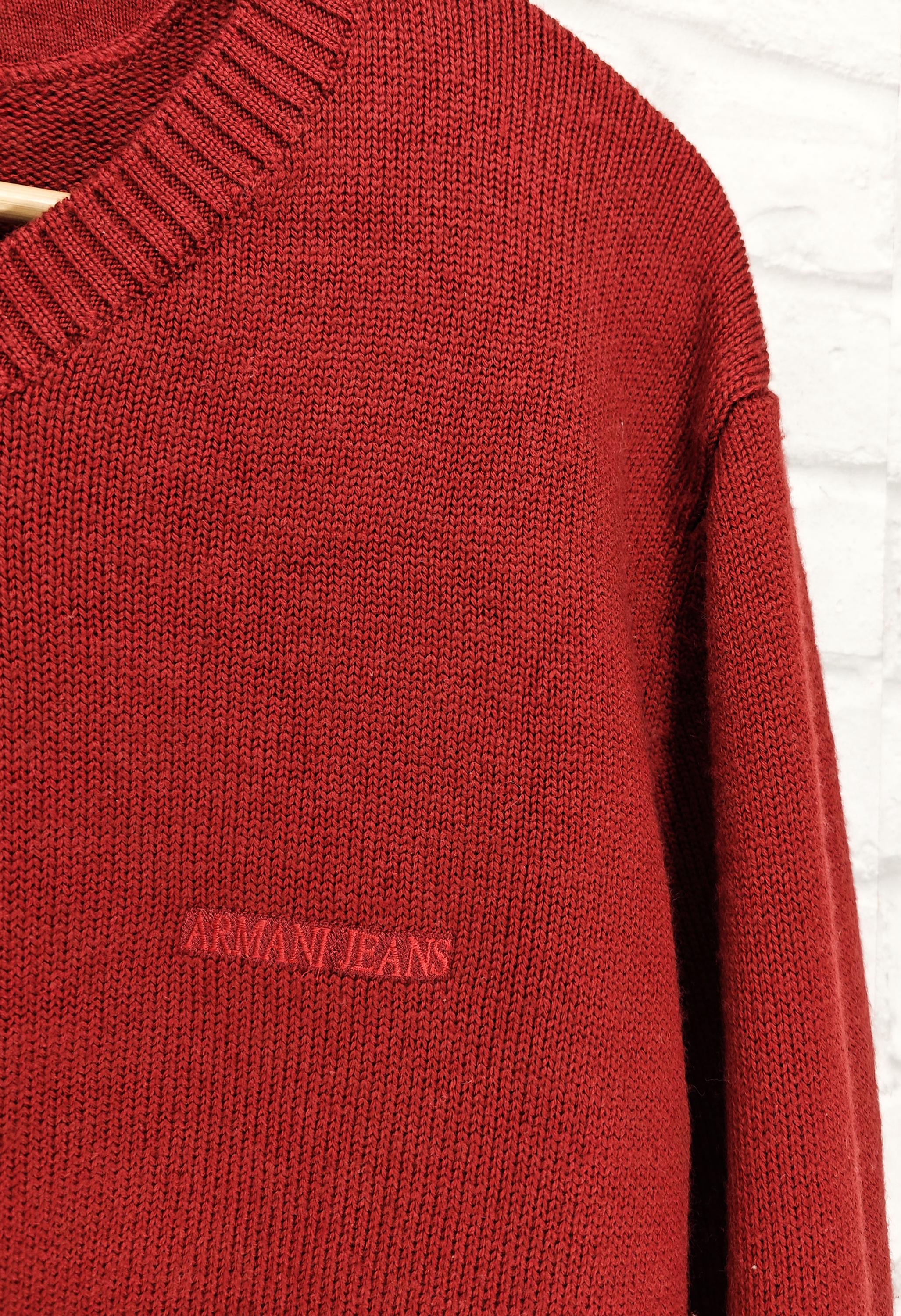 イタリア製 Armani Jeans クォータージップ トレーナー レッド Armani Jeans Red Vintage Men's Wool V Neck Jumper Sweater Size L