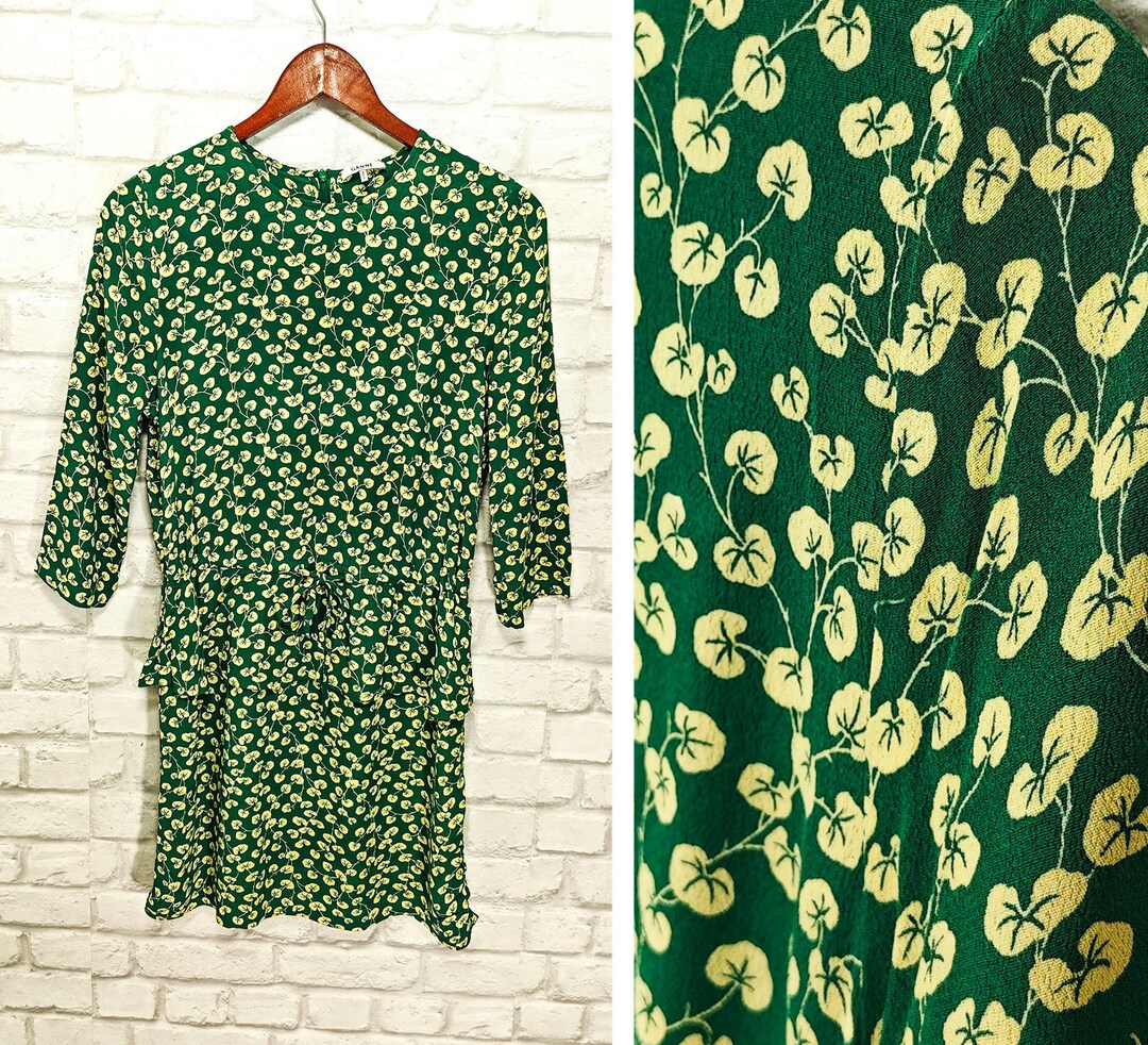 GANNI Dalton Crepe Floral Green Dress Knee Length Leaf Pattern Size 36 Etsy Denmark