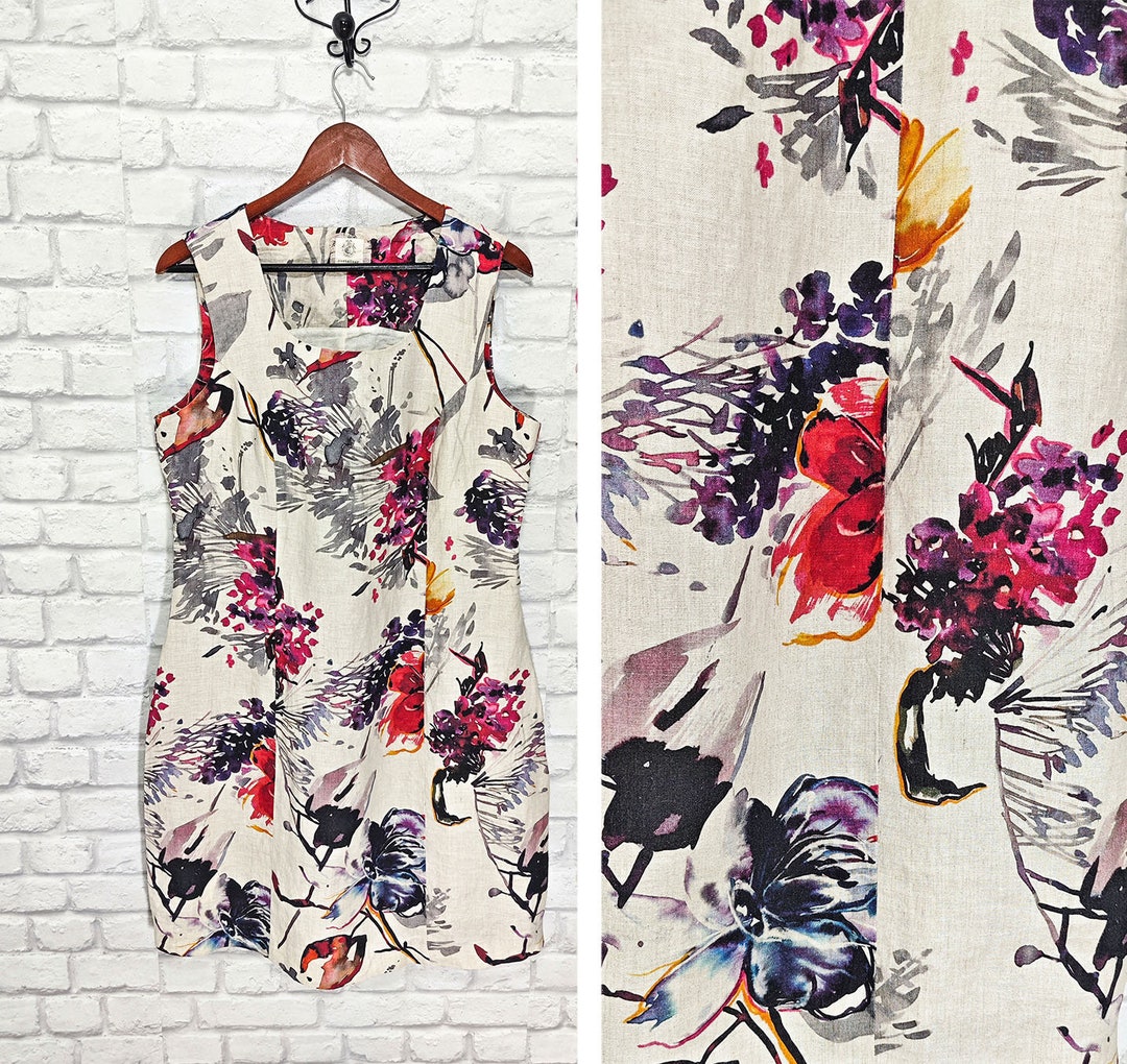 Container Dress Container Linen Watercolor Floral Pattern Dress Scandinavian Design ...