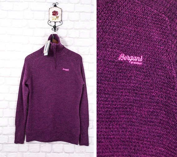 VintageStudio541 Bergans Merino Wool Knit Plum Melange Ulriken Lady Jumper Sweater Pullover High Half Neck Size S