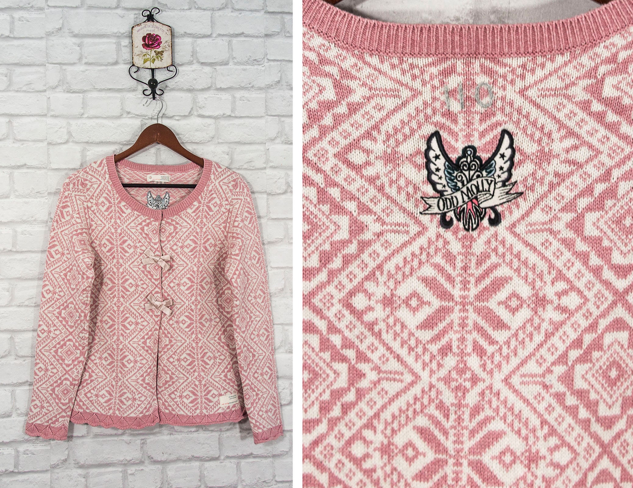Klimaanlæg pie Perioperativ periode Buy Odd Molly Cardigan Pink Vintage Pattern Embroidered Size 2 Online in  India - Etsy