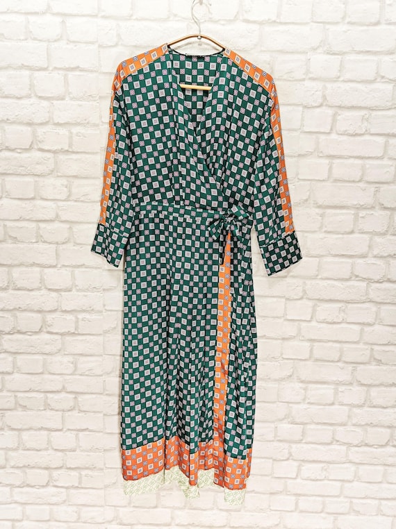 SANDRO Silk Patchwork Geometric Pattern Midi Dres… - image 1