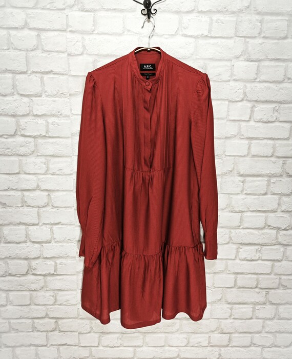 apc red dress A.P.C. Plaid Print Knee-Length Dress - Red Dresses, Clothing - WA395770