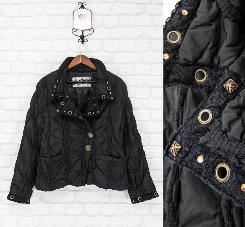 Vintage AirField Womens Black Jacket Coat Embellished Padded size D42IT46UK14US10L