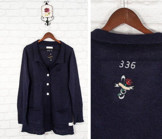 Odd Molly Mohair/Acrylic Knit Cardigan Sweater Navy Size 3/UK12/US8
