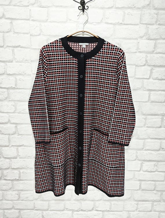 COS Longline A-shape Cardigan Check Pattern Cotto… - image 1
