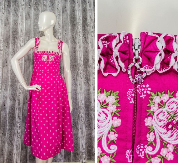 SPORTALM Vintage Dirndl Trachten Pink Embroidered… - image 1