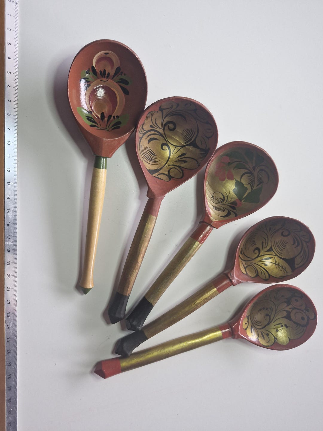 ビンテージ ホクロモ 手描き木製ロシア スプーン - 5 本セット - Etsy 日本