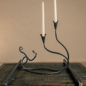 Iron Candle Holder – Ivy Double – American Made by Urban Forge – Coal Black Finish