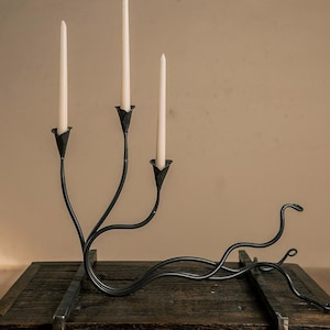 Iron Candle Holder – Ivy Triple – American Made by Urban Forge – Coal Black Finish