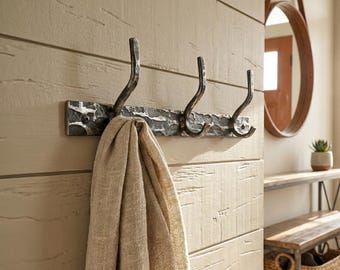 Iron Wall Mounted Coat Rack – Meridian – American Made by Urban Forge – Natural Iron Finish