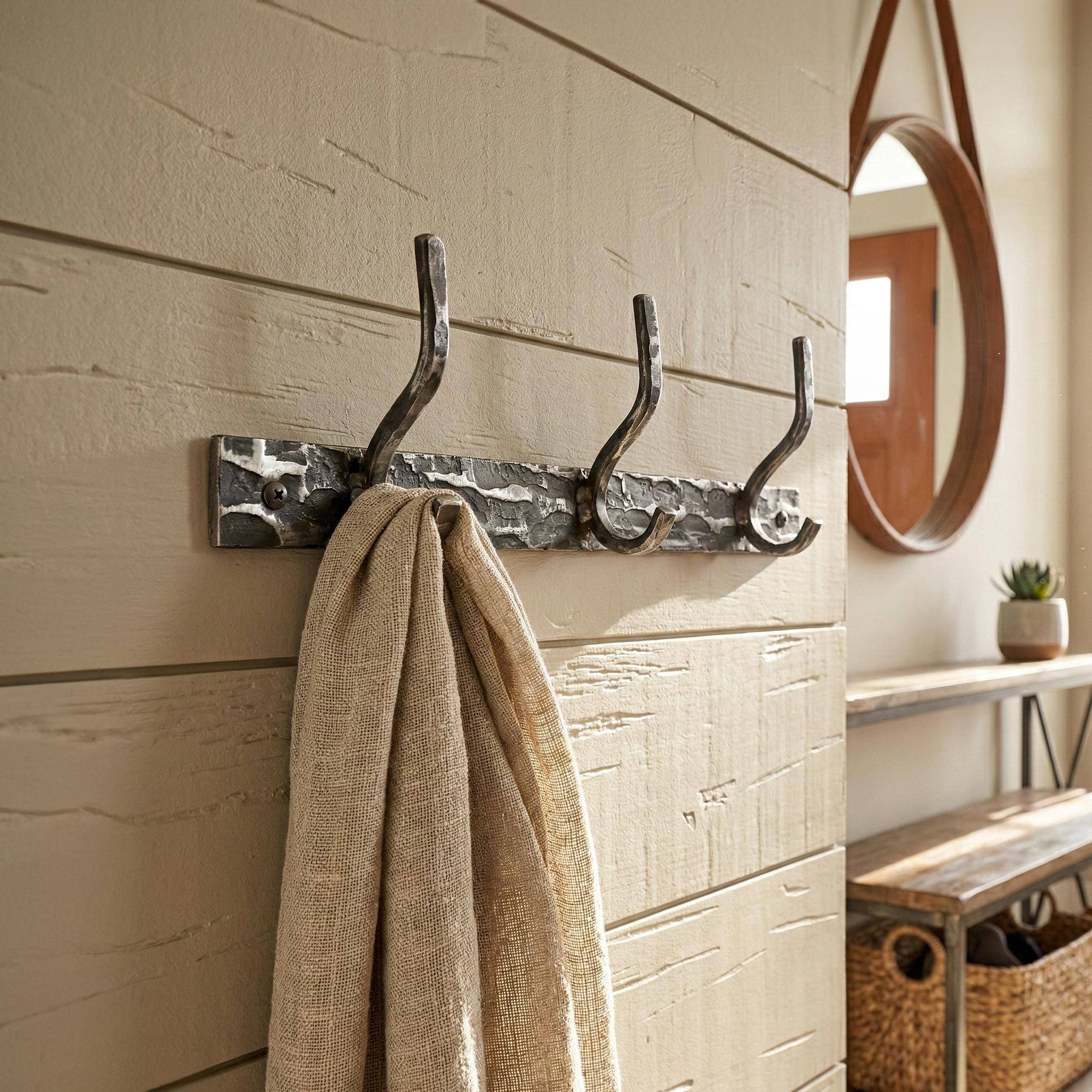 Iron Wall Mounted Coat Rack - Meridian - American Made by Urban Forge - Natural Iron Finish