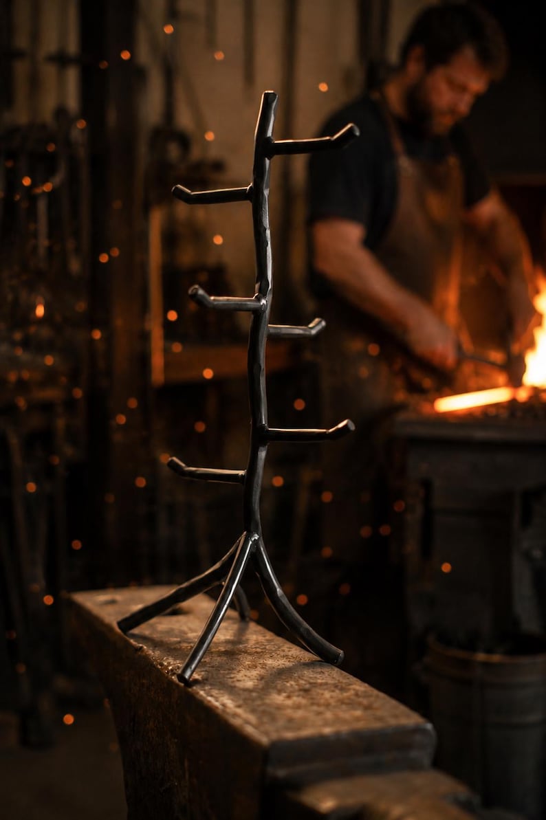 Iron Mug Tree – Holds 6 Mugs – Twig – American Made by Urban Forge – Coal Black Finish image 13