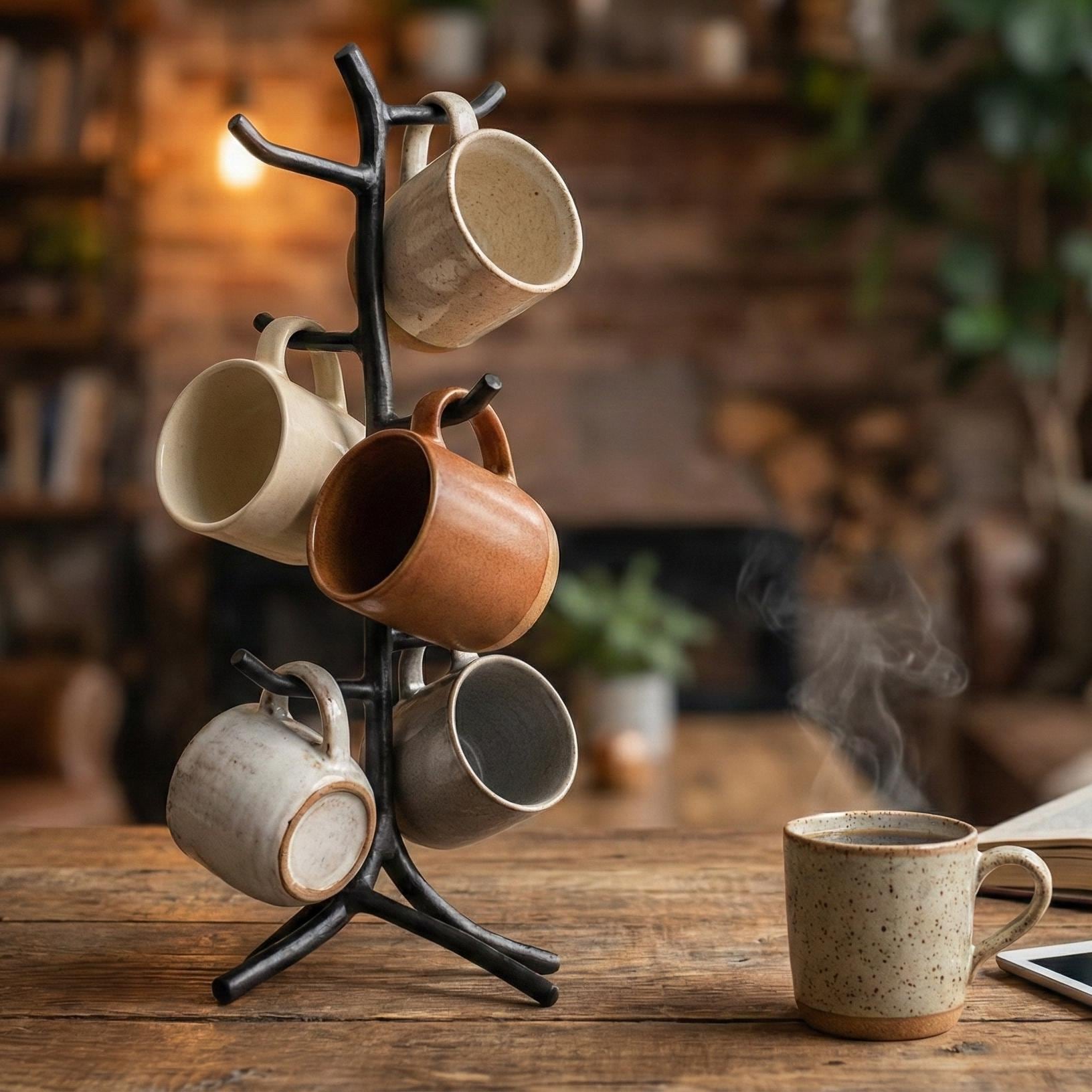 Soporte Para Taza De Café, Soporte Para Taza De Café Giratorio De 360 Mejorado Para Mostrador Arbol De Taza De Cafe De Madera Estante Para Tazas