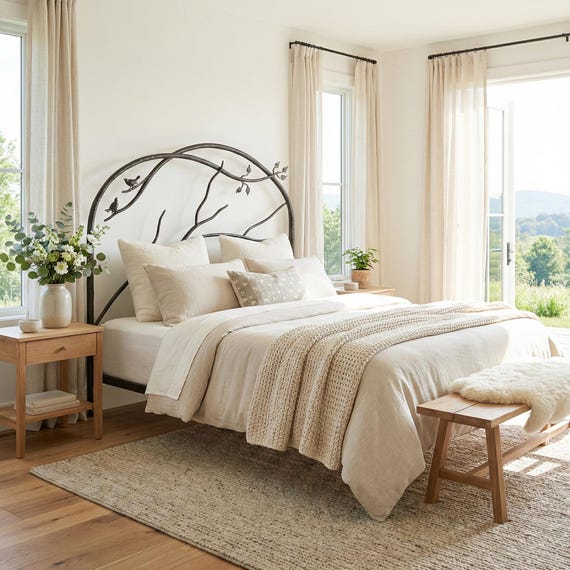 Hand Forged Iron Bed – Forest Archway – American Made by Urban