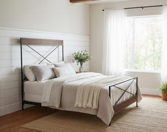 Hand Forged Iron & Walnut Bed – Meridian – American Made by Urban Forge