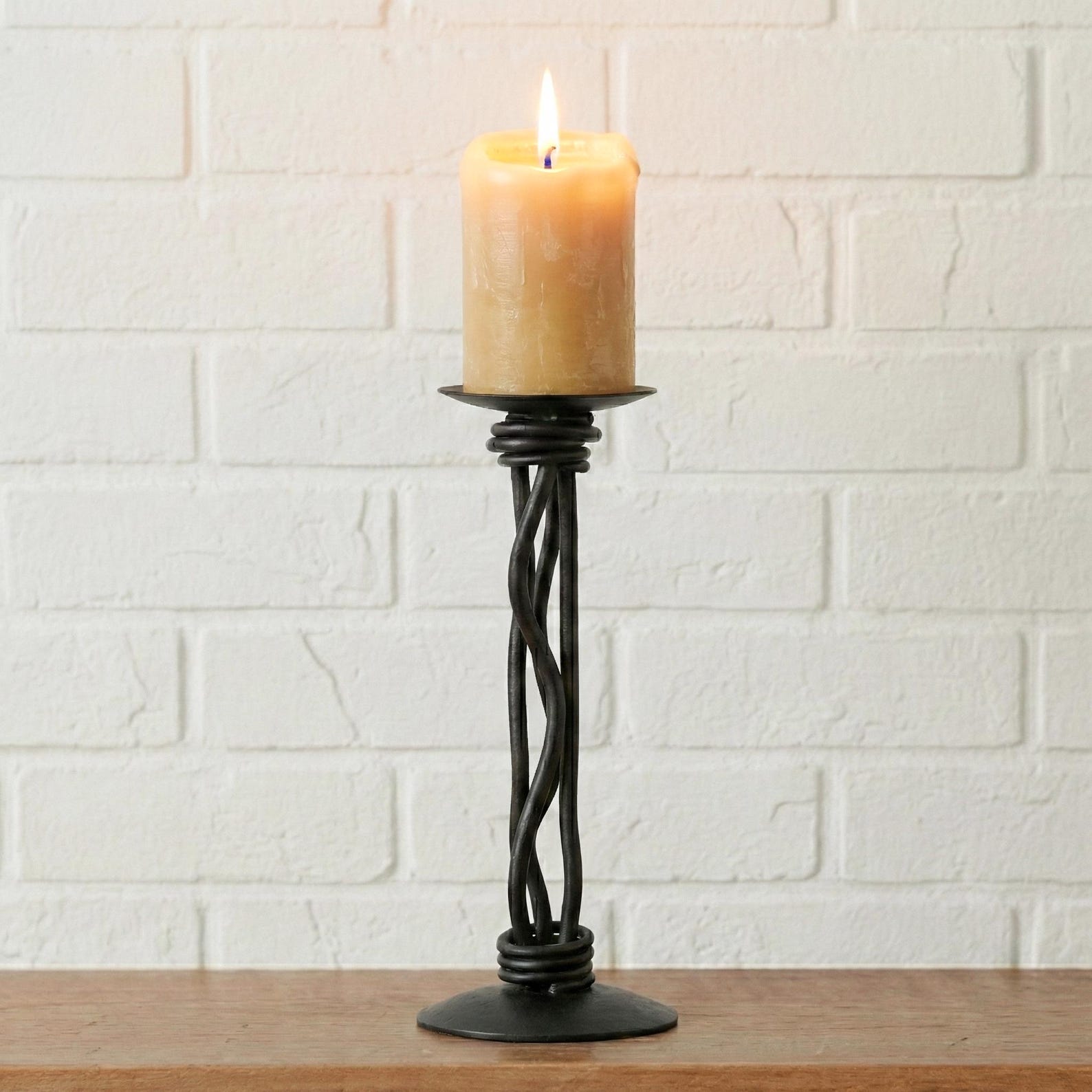 Iron Candle Holder – Black River – American Made by Urban Forge – Coal Black Finish - 8 Inches