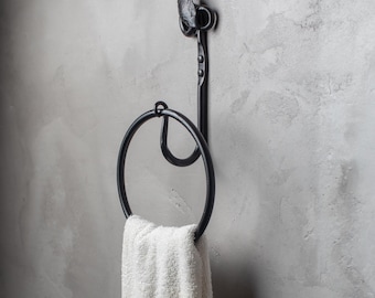 Iron Towel Ring – Leaf – American Made by Urban Forge – Coal Black Finish