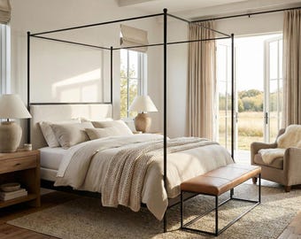 Iron Canopy Bed – Corinth – American Made by Urban Forge – Coal Black Finish