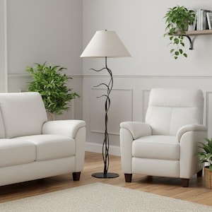 Iron Floor Lamp w/22&quot; Shade – Windblown – American Made by Urban Forge – Coal Black Finish