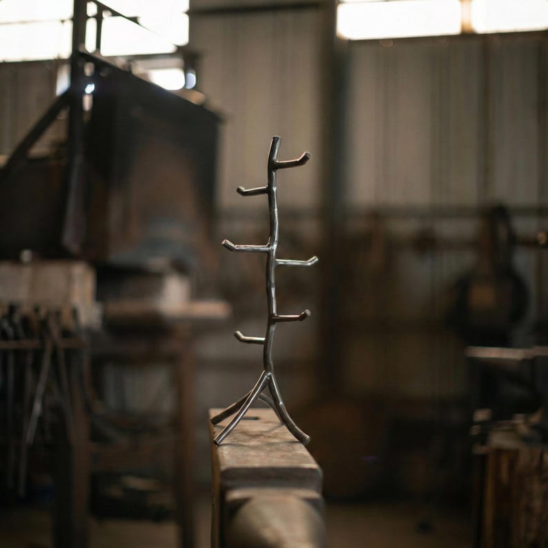 Iron Mug Tree – Holds 6 Mugs – Twig – American Made by Urban Forge – Coal Black Finish image 8