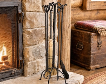 Iron Fireplace Tool Set – Meadow – American Made by Urban Forge – Coal Black Finish