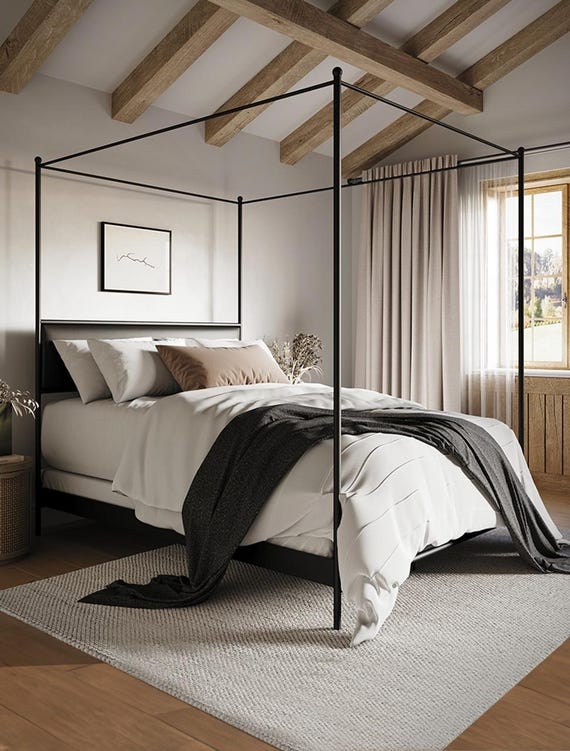 White iron canopy bed discount