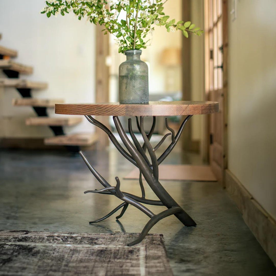 Hand Forged Iron Side Table – Driftwood – American Made by Urban