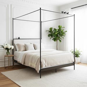 Iron Canopy Bed – Bird on a Wire – American Made by Urban Forge – Coal Black Finish image 1