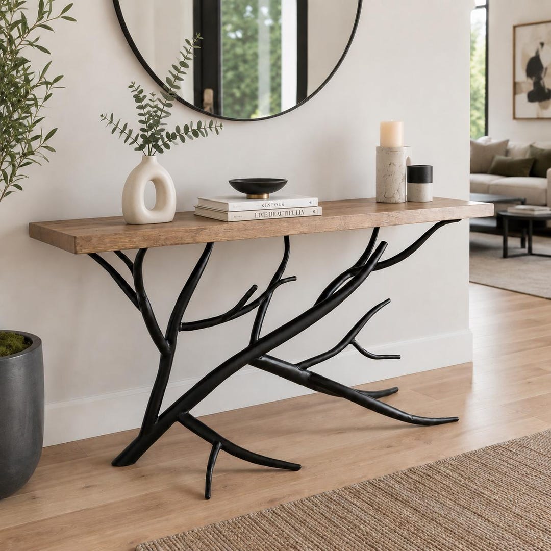 アート・デザイン・音楽 THE AMERICAN VINTAGE FURNITURE Iron Console Table – Driftwood – American Made by Urban Forge