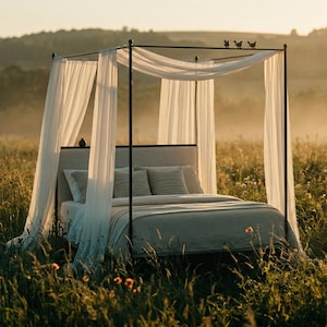 Iron Canopy Bed – Bird on a Wire – American Made by Urban Forge – Coal Black Finish image 2