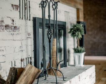 Iron Fireplace Tool Set – Woven – American Made by Urban Forge – Coal Black Finish