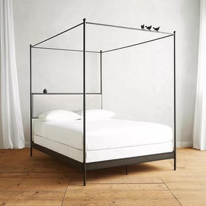 Iron Canopy Bed – Bird on a Wire – American Made by Urban Forge – Coal Black Finish