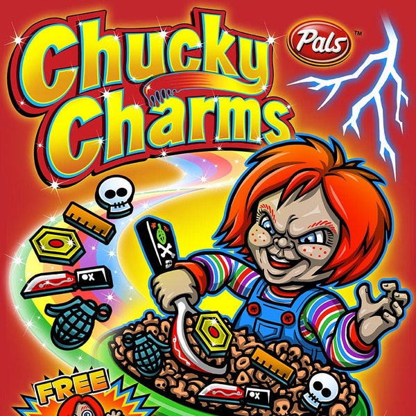 Chucky Charms Cereal Parody T-Shirt - 80s Horror Fan Gift