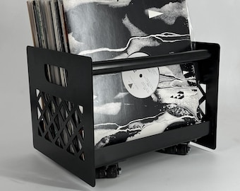 Steel Record Crate w/ Wheels