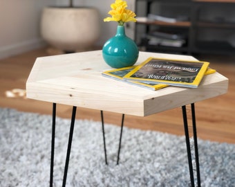 Natural Hexagon Wooden Handcrafted Modular Side Table