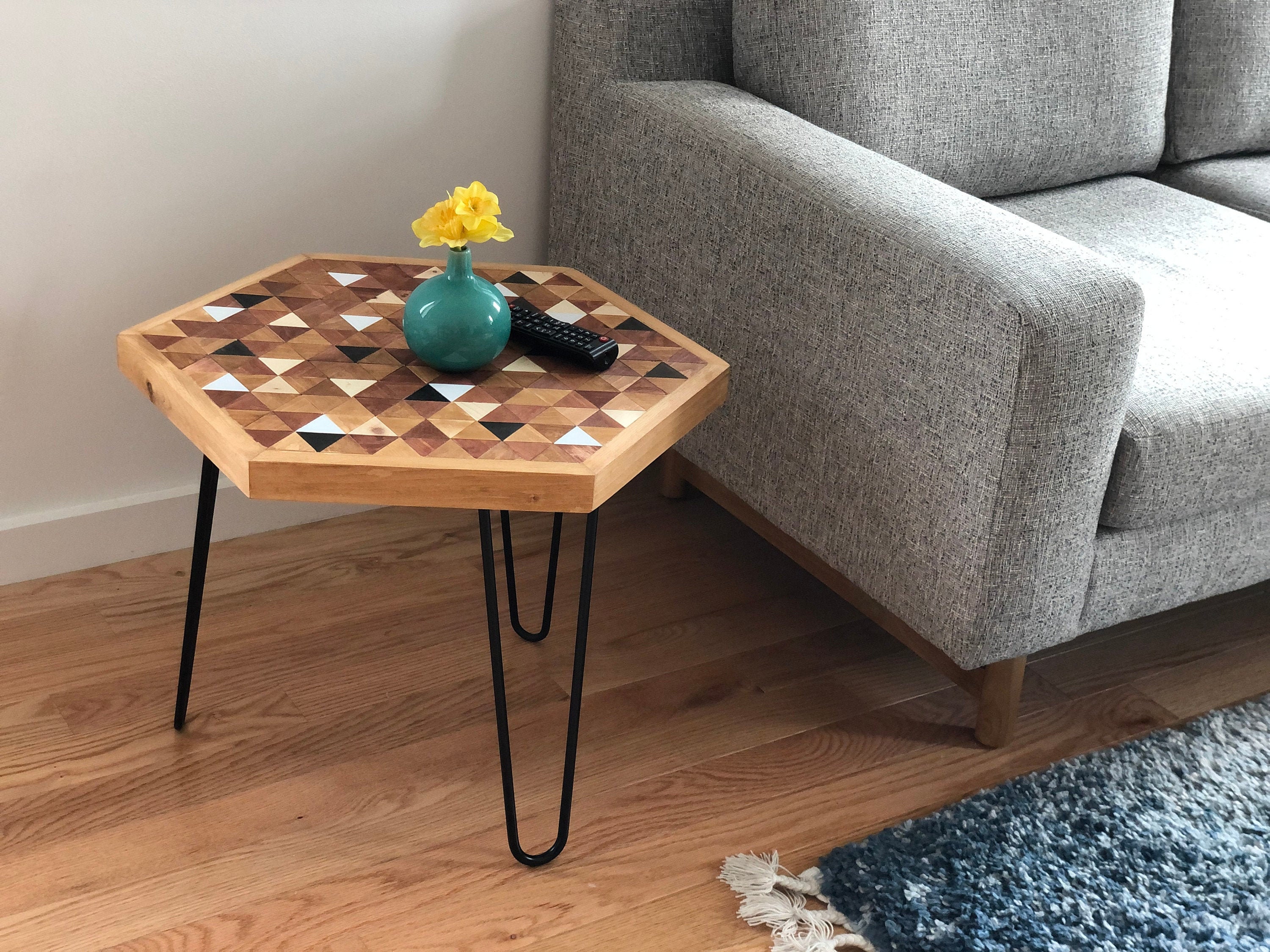 Hexagon side table wood discount