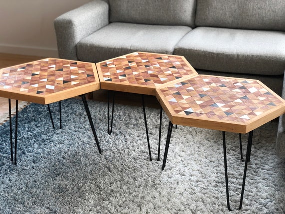 Hexagon wood side table outlet