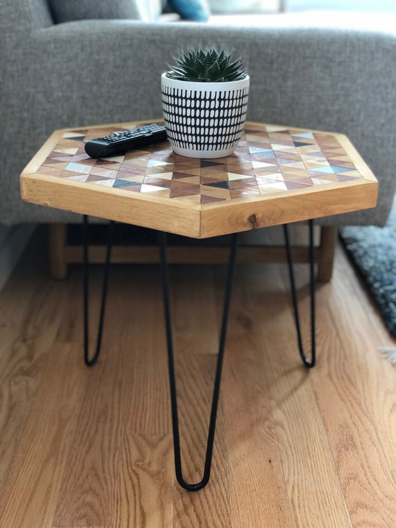 Hexagon side table wood deals