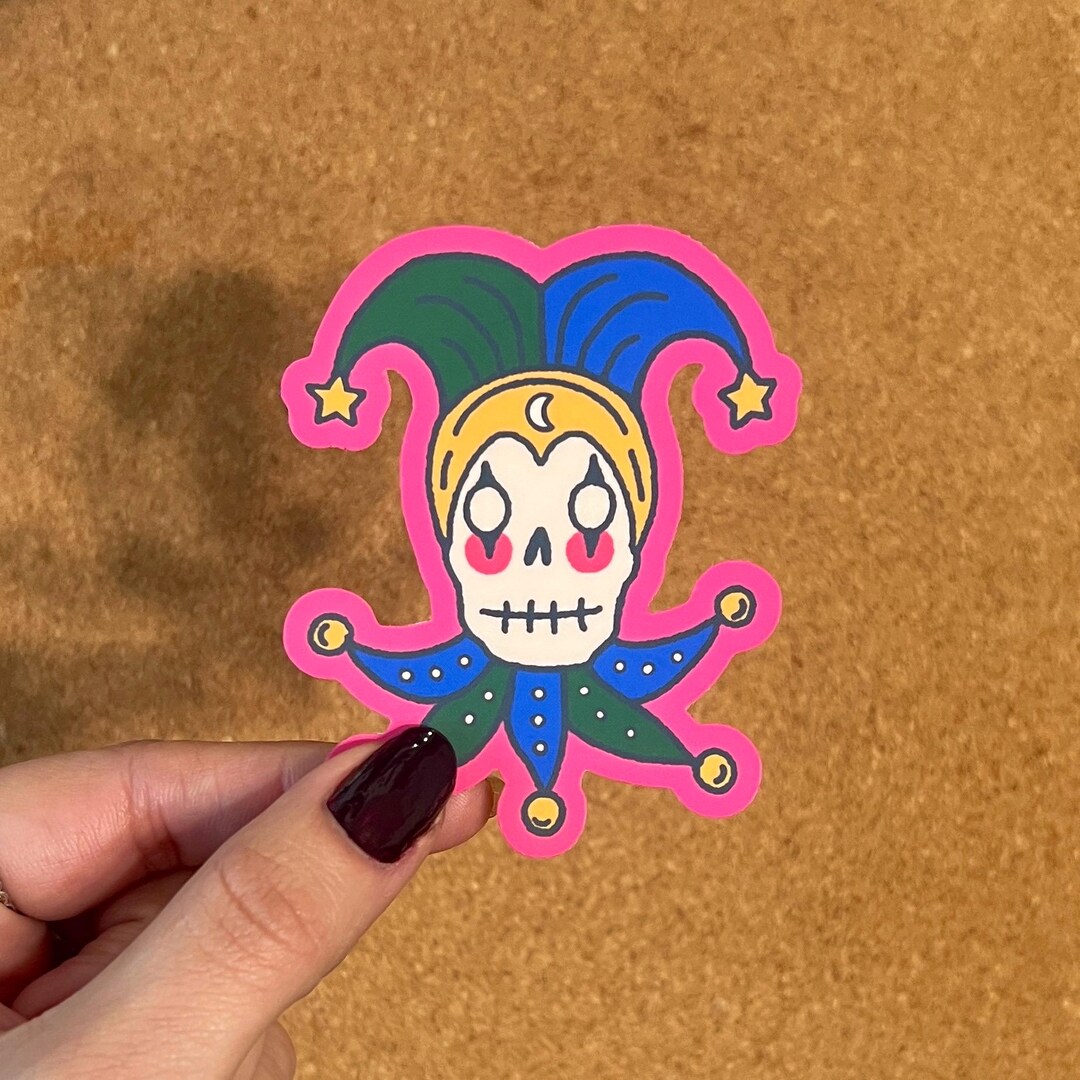 Rusty Jester Sticker Skull Jester Matte Vinyl Sticker | Clown Celestial Moon Star Junk ...