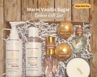 Pampering Warm Vanilla Sugar Luxury Gift Set, Relaxation Gifts for Women, Body Oil & Spray SPA GIFT Set, Gift Basket  Moms Friends Family