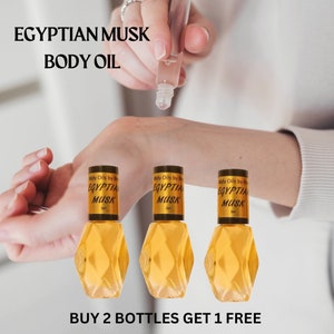 Egyptian Musk Pure Thick Uncut Body Oil-Buy 2 Get 1 FREE Bundle, Unisex, All Natural Light Classic Scent-Powdery Musk 5 ml 10 ml 30 ml