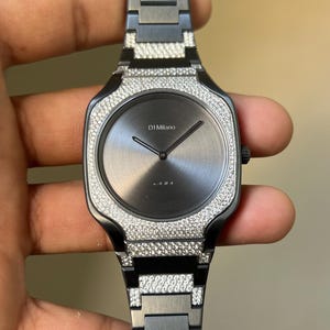 Lab Grown And Moissanit Diamond Wrist Watch For Men | Gift For Him | Premium Black Monochromatic Stainless Steel watch