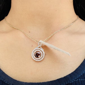 1.70 Ct Red (Dark brown)lab grown diamond HALO pendant necklace in 14K Gold. Best gift for girlfriend, fiancee, wife, daughter. Minimalist