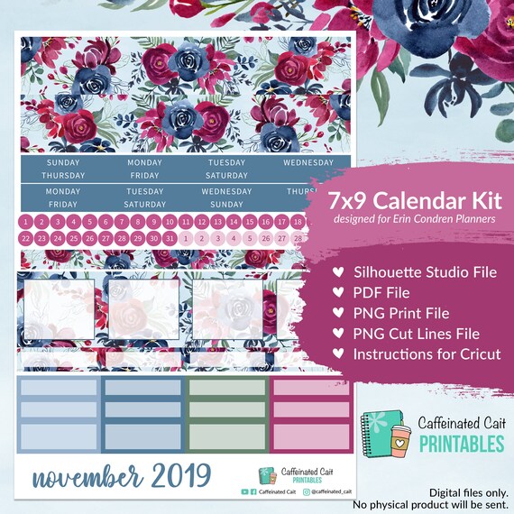 8.5x11 size - 112 November Burnt Floral PRINTABLE Calendar Kit Designed for Erin Condren LifePlanner and Deluxe Monthly