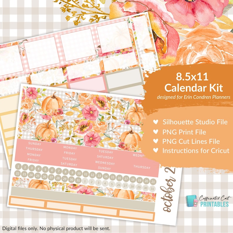 PRINTABLE Calendar Kit 8.5x11 size 102 October Pumpkin | Etsy