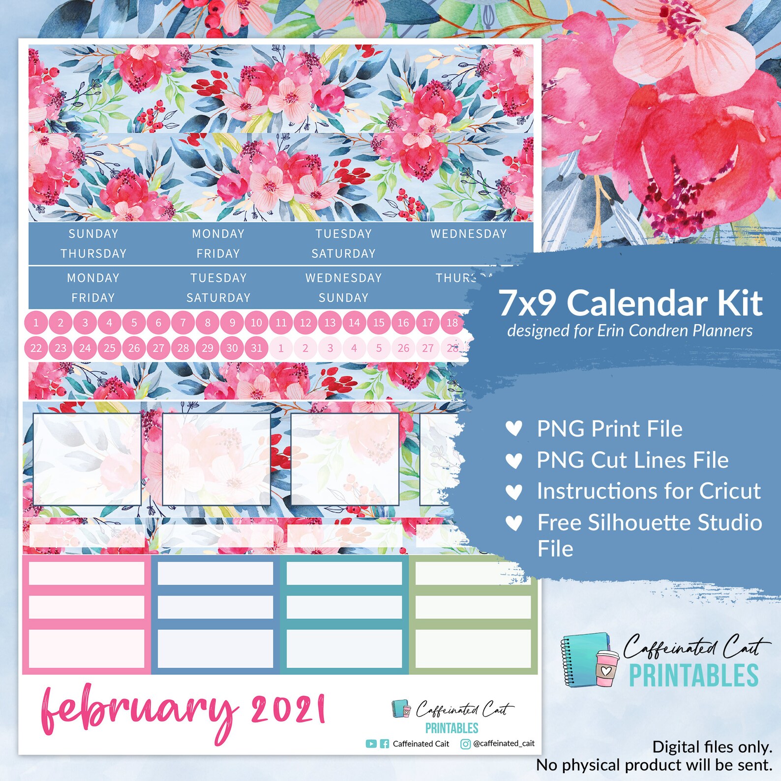 PRINTABLE Calendar Kit 7x9 size 024 February Blue Sky Etsy