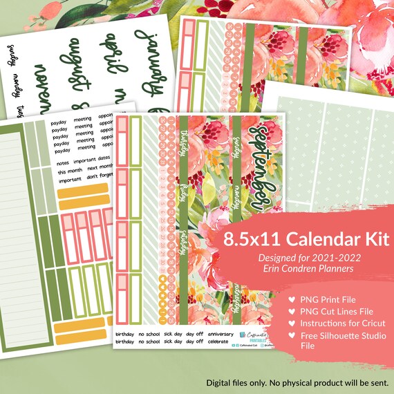 PRINTABLE Calendar Kit 8 5x11 Size 21 22 EC Planner 094 Etsy