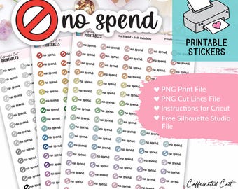 No Spend Planner Stickers - Bright, Soft Rainbow & Neutral Colorways - PRINTABLE