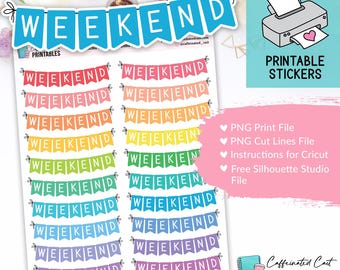 Weekend Banner Planner Stickers (Bold Rainbow Colorway) - PRINTABLE